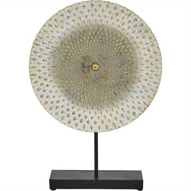 Large Contemporary Metal Geometric Sculpture Statue - Mandala Design with Golden Accents & Black Base, Non-Slip Rubber Feet, 14x3x20 Inch Indoor Home Decor for Living Room, Bathroom, Office, Sculptures Home Decor, Bathroom Or - House Of Avana