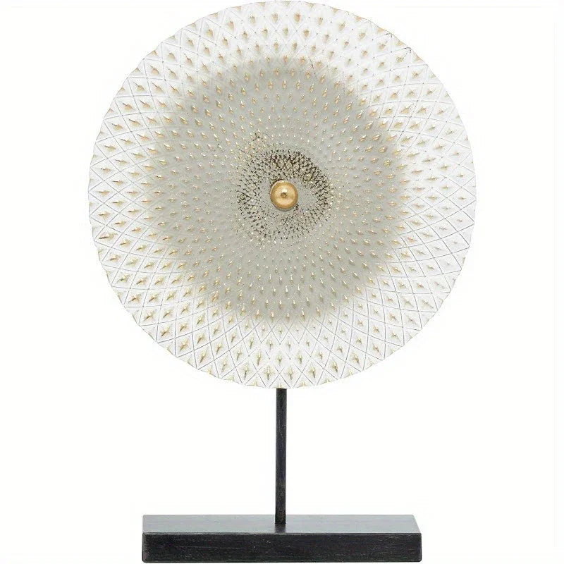 Large Contemporary Metal Geometric Sculpture Statue - Mandala Design with Golden Accents & Black Base, Non-Slip Rubber Feet, 14x3x20 Inch Indoor Home Decor for Living Room, Bathroom, Office, Sculptures Home Decor, Bathroom Or - House Of Avana