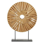 Large Handmade-Style Plastic Rattan Abstract Sculpture with Black Stand - Brown Textured Round Wall-Mountable or Freestanding Decorative Statue, 22"L x 6"W x 29"H, Durable Iron/PVC Construction for Coastal, Modern & Rustic Ho House Of Avana