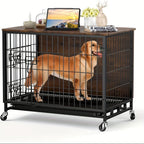 Large Heavy-Duty MDF & Wood Dog Crate Furniture - Double Door Kennel End Table with Removable Tray, Adjustable Divider &, Chew-Resistant Puppy Cage for Indoor/Outdoor Use, Multi-Size Dog House for Large Breeds (Golden Accent House Of Avana