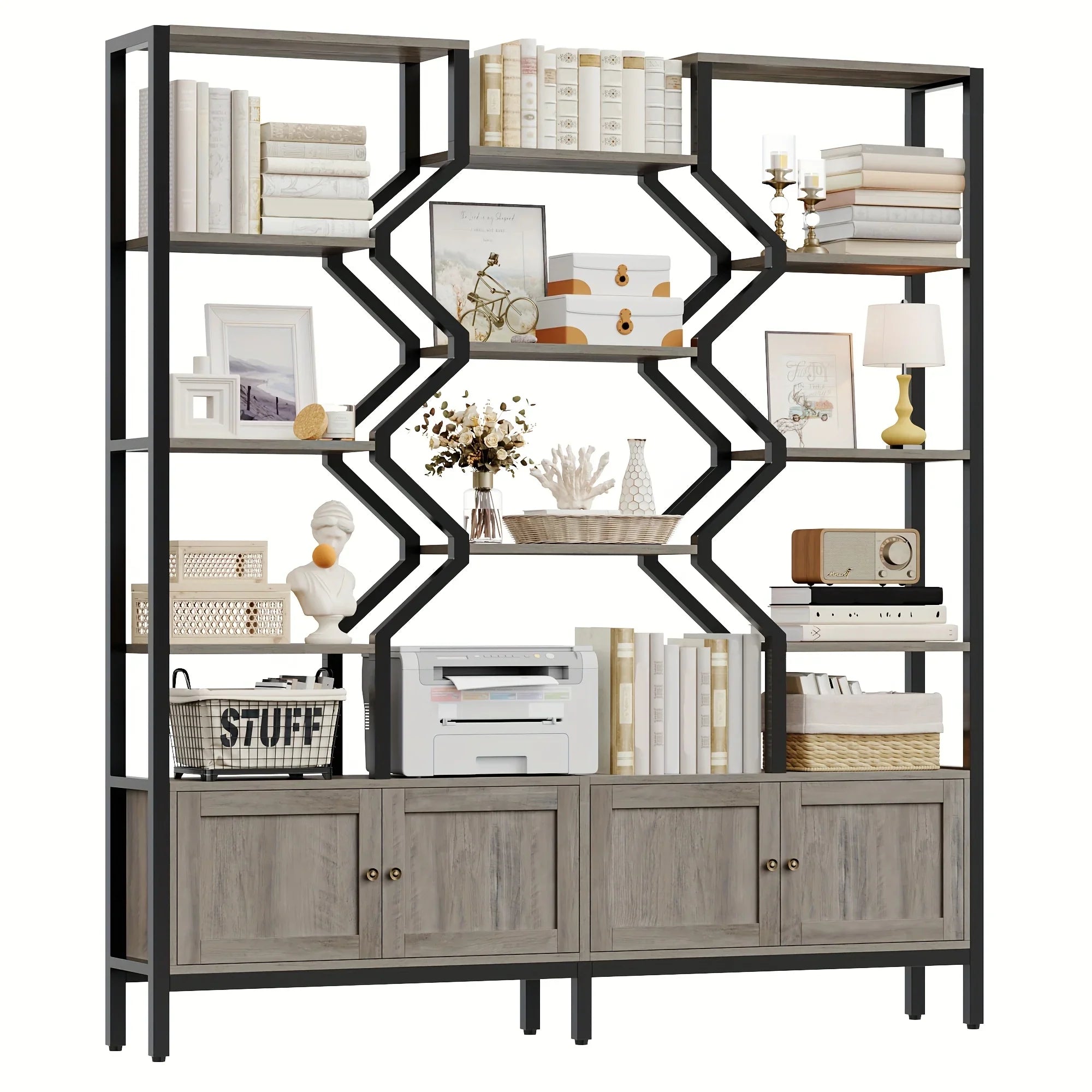 76.5" H X 74.2" W Industrial Bookshelf with 4 Large Storage Cabinet Shelves, 5-Tier Heavy Duty Wood & Metal Display Book Shelf, Large Etagere Bookcase, Floor to Ceiling Bookshelves/Room Divider for Wall/Library/Office/Living House Of Avana