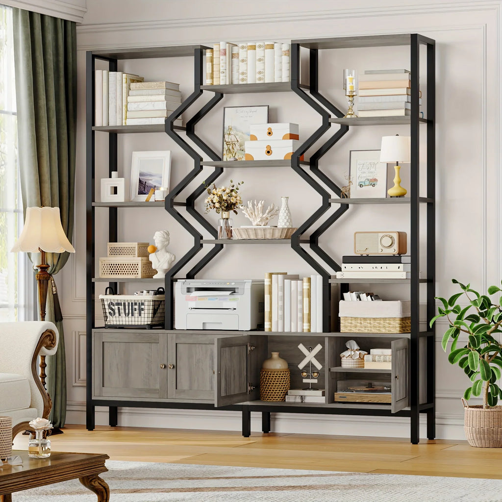 76.5" H X 74.2" W Industrial Bookshelf with 4 Large Storage Cabinet Shelves, 5-Tier Heavy Duty Wood & Metal Display Book Shelf, Large Etagere Bookcase, Floor to Ceiling Bookshelves/Room Divider for Wall/Library/Office/Living House Of Avana