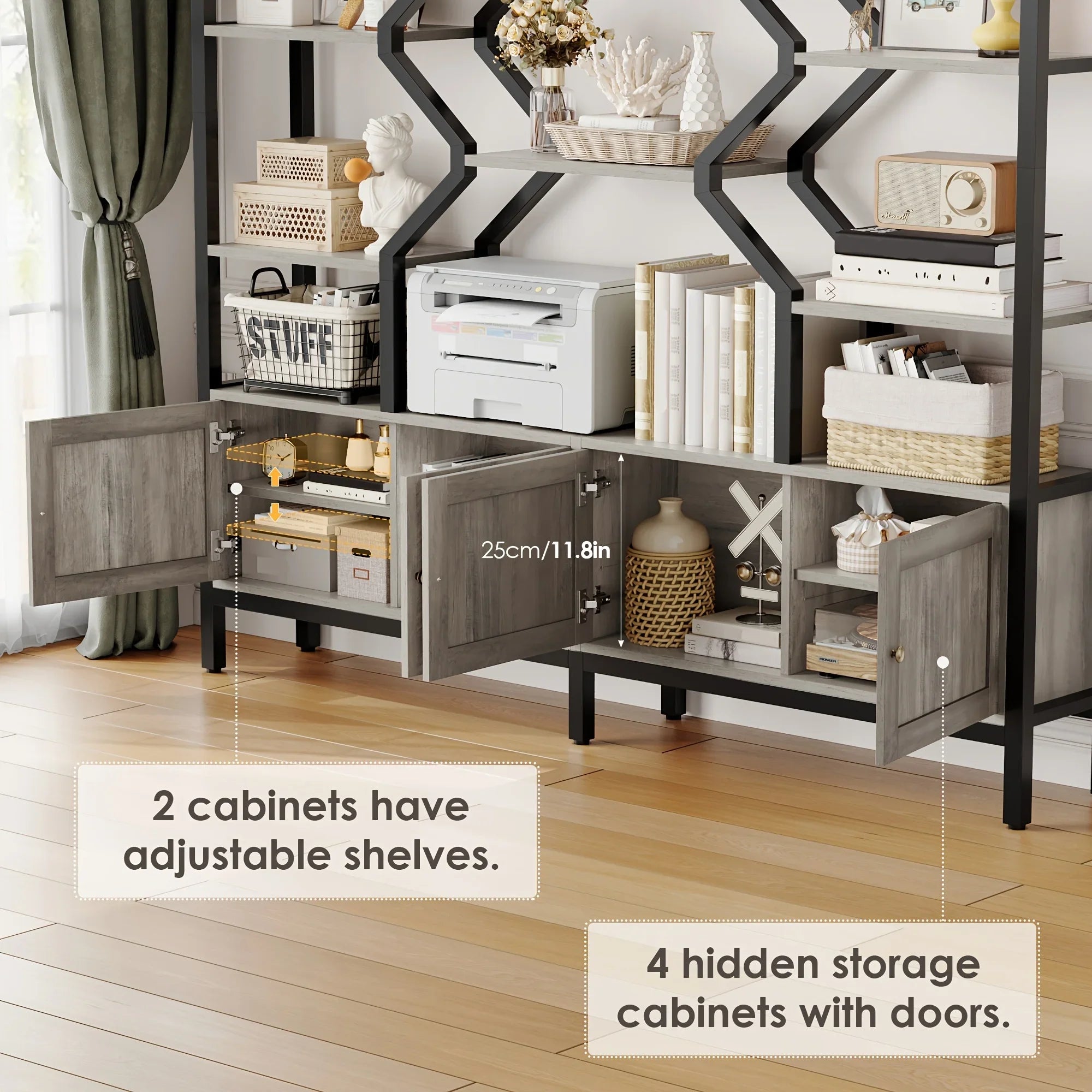 76.5" H X 74.2" W Industrial Bookshelf with 4 Large Storage Cabinet Shelves, 5-Tier Heavy Duty Wood & Metal Display Book Shelf, Large Etagere Bookcase, Floor to Ceiling Bookshelves/Room Divider for Wall/Library/Office/Living House Of Avana