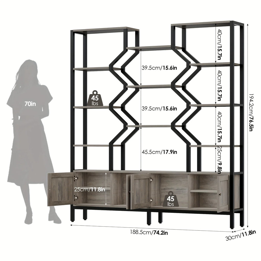 76.5" H X 74.2" W Industrial Bookshelf with 4 Large Storage Cabinet Shelves, 5-Tier Heavy Duty Wood & Metal Display Book Shelf, Large Etagere Bookcase, Floor to Ceiling Bookshelves/Room Divider for Wall/Library/Office/Living House Of Avana