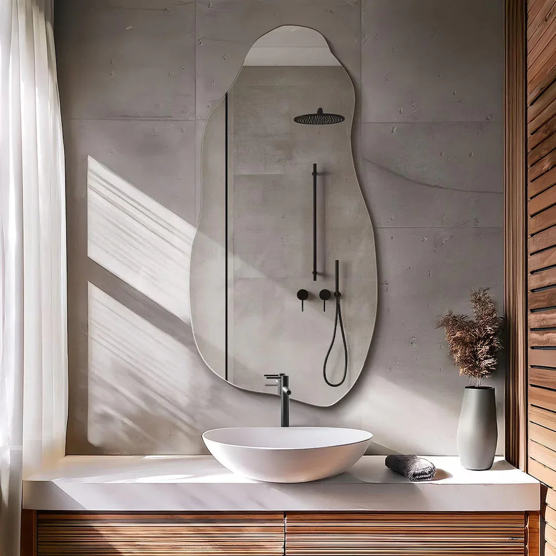 Large Modern Wave Mirror - Full-Length Vertical design with Curve, Elegant Bedroom Living Room Decor, Easy Installation No Wiring Needed, Durable for Home or Commercial Spaces, Wall Mirrors for Living Room, Easyinstallation M House Of Avana