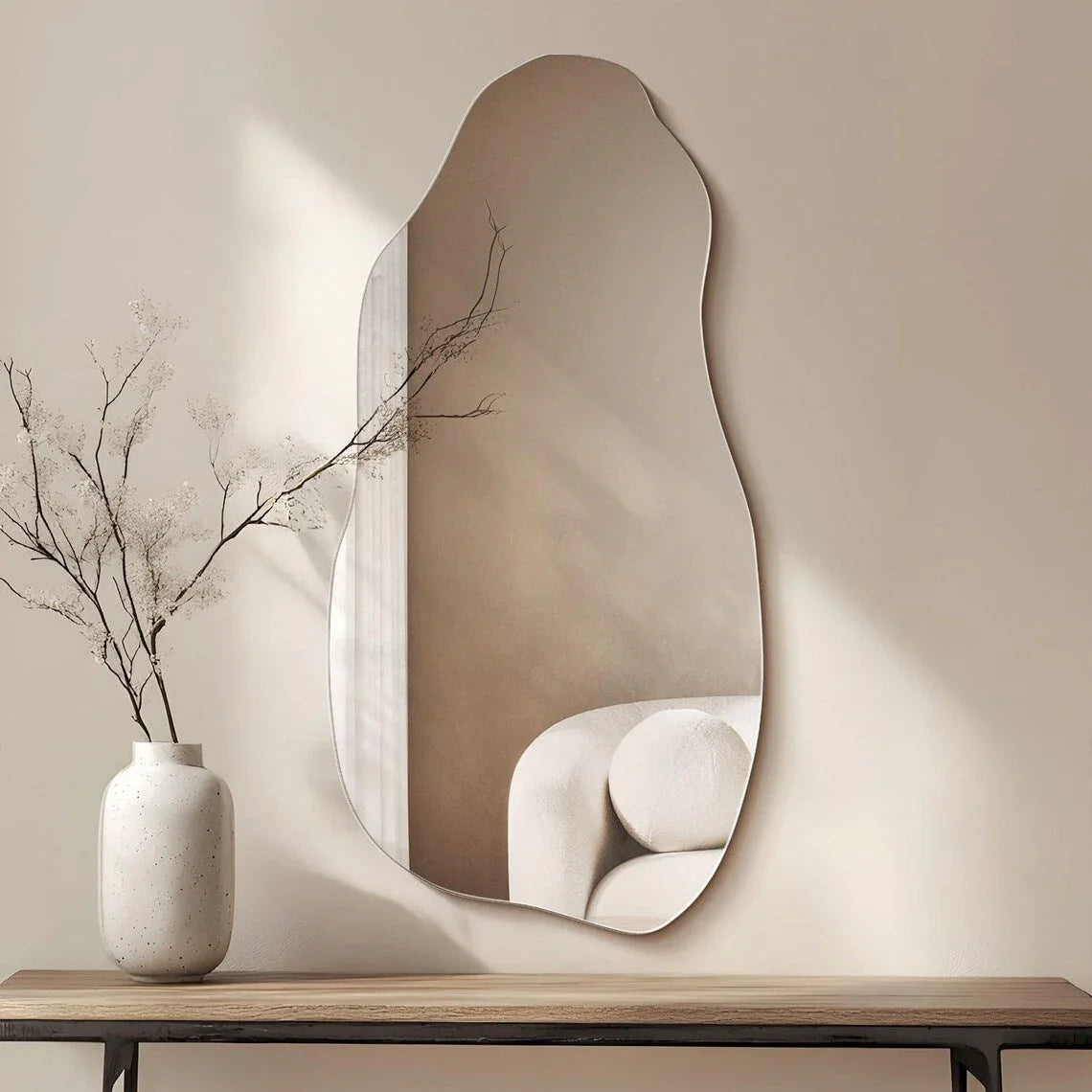 Large Modern Wave Mirror - Full-Length Vertical design with Curve, Elegant Bedroom Living Room Decor, Easy Installation No Wiring Needed, Durable for Home or Commercial Spaces, Wall Mirrors for Living Room, Easyinstallation M House Of Avana