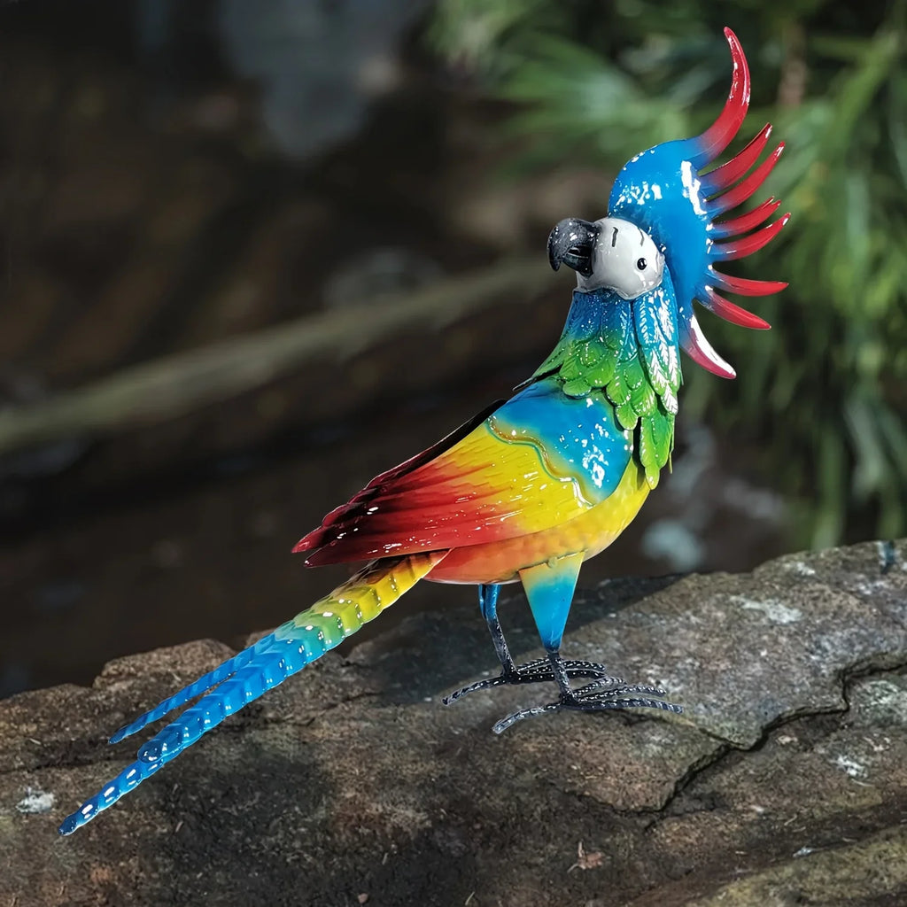 Large Outdoor Metal Garden Parrot Statue - Waterproof & Sunproof All-Weather Resistant Bird Decor with Vibrant Blue, Green, Yellow, Red, Orange, Black, White, Grey, Brown, Pink, Purple Feathers - Easy Mounting Hardware Includ House Of Avana
