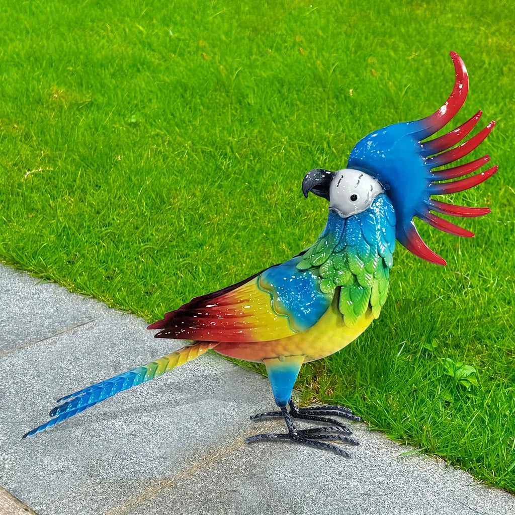 Large Outdoor Metal Garden Parrot Statue - Waterproof & Sunproof All-Weather Resistant Bird Decor with Vibrant Blue, Green, Yellow, Red, Orange, Black, White, Grey, Brown, Pink, Purple Feathers - Easy Mounting Hardware Includ House Of Avana