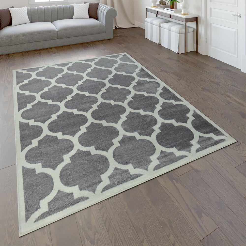 Large Rug Moroccan Pattern Short Pile Rug Modern Trend Grey White RugYourHome