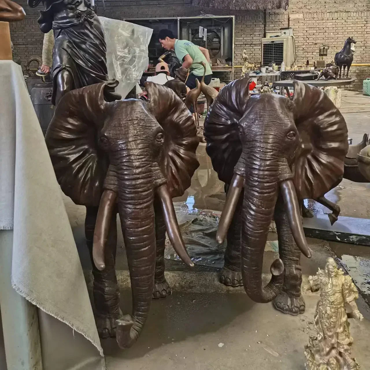 Large Size Outdoor Animal Decoration African Bronze Elephant Sculpture - House Of Avana
