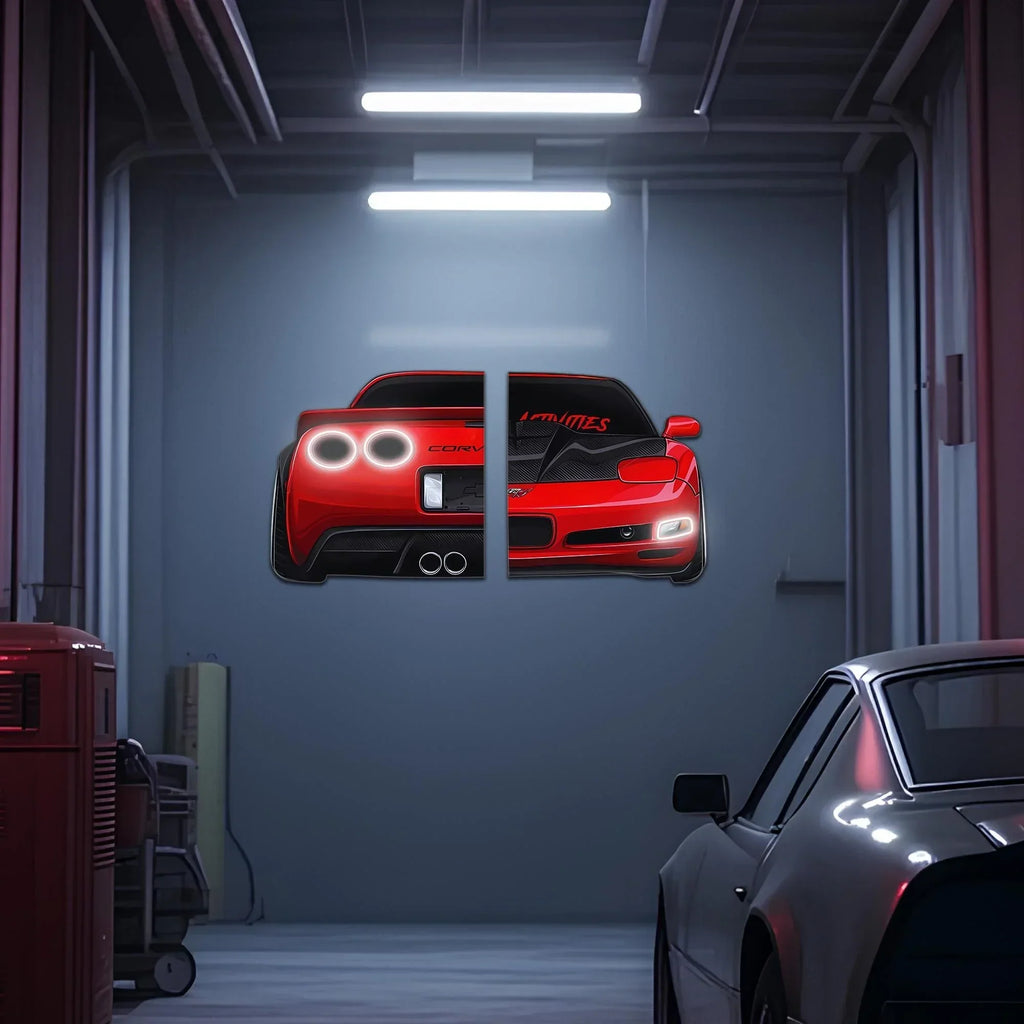 Large Two-Piece Sports Car Wall Art - Neon Racing Car Decor for Garage & Man Cave - Automotive Gift for Car Enthusiasts - Free Shipping Peony Atelier