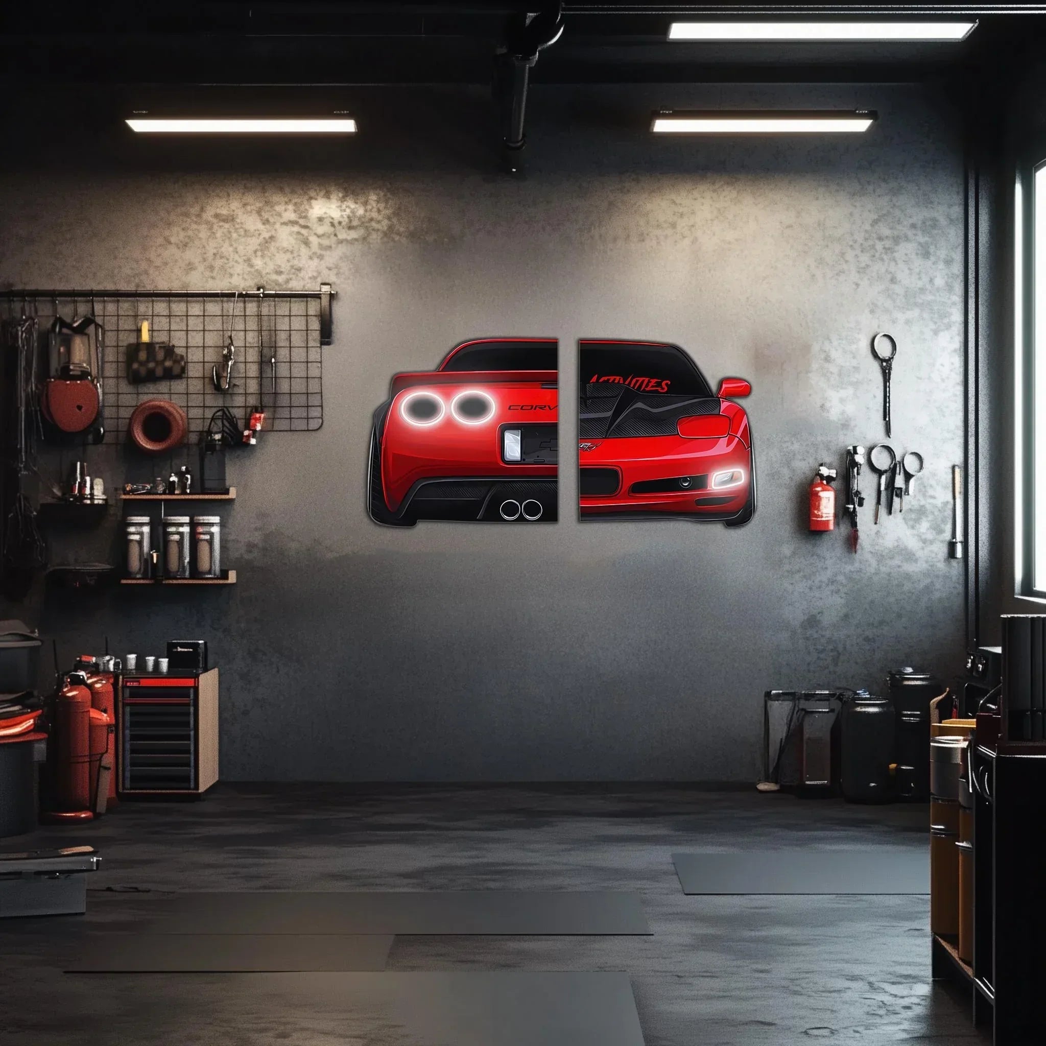 Large Two-Piece Sports Car Wall Art - Neon Racing Car Decor for Garage & Man Cave - Automotive Gift for Car Enthusiasts - Free Shipping Peony Atelier