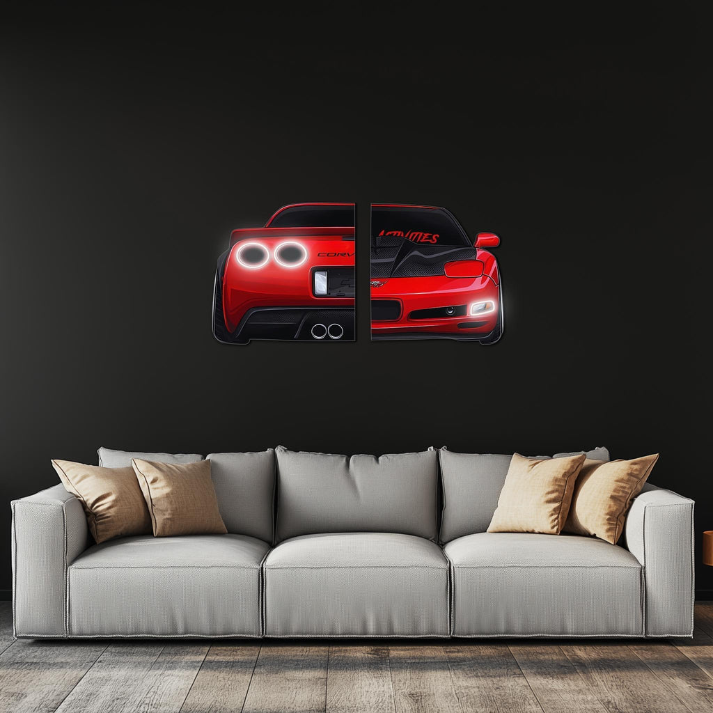 Large Two-Piece Sports Car Wall Art - Neon Racing Car Decor for Garage & Man Cave - Automotive Gift for Car Enthusiasts - Free Shipping Peony Atelier