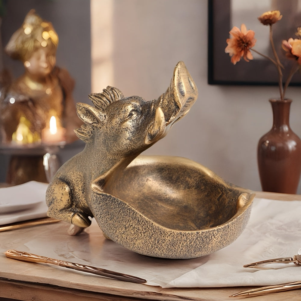 Large Wild Boar Statue Remote Control Storage Tray, Entryway Organizer with Shelf, Scandinavian Hippo Desk Decorative Box for Keys and Trinkets – Perfect Gift for Christmas, Easter, or Thanksgiving, Non-Food Contact House Of Avana