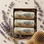 Lavender beeswax pillar candles, soft purple hue, 3-pack set - House of Avana