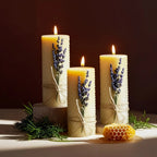 Lavender beeswax pillar candles, soft purple hue, 3-pack set - House of Avana
