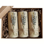 Lavender beeswax pillar candles, soft purple hue, 3-pack set - House of Avana