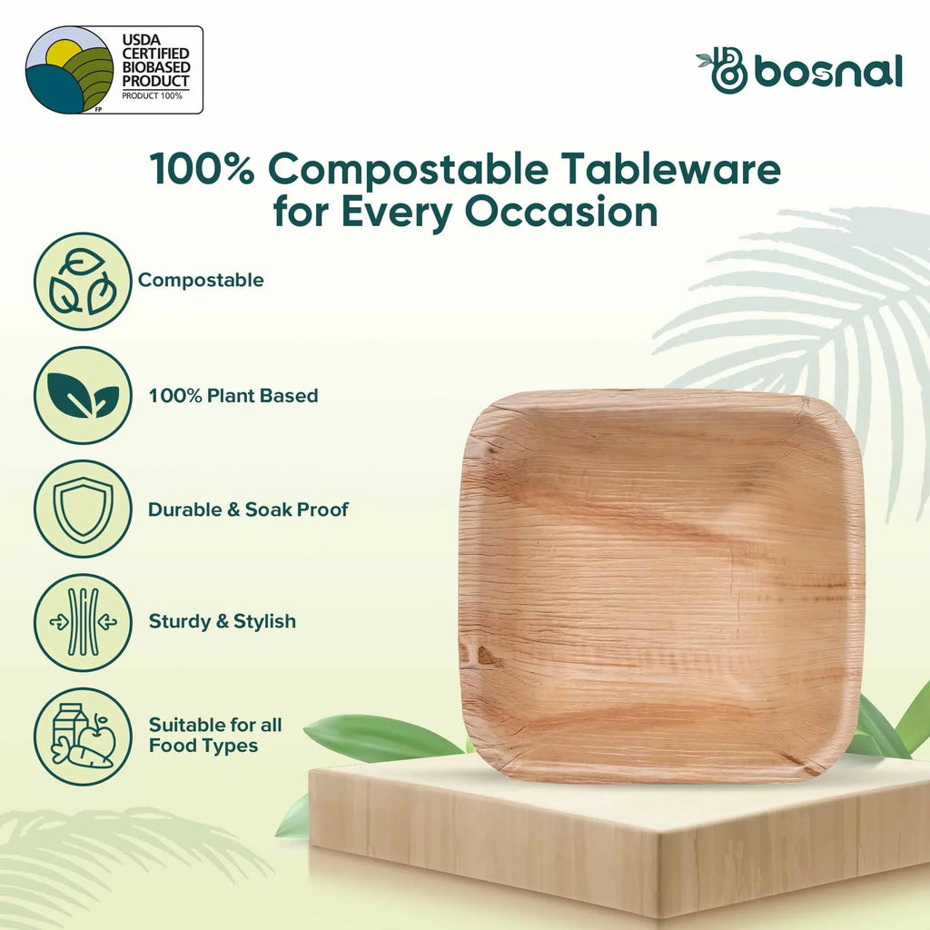 Bosnal - Palm Leaf Biodegradable Bowls, Inch, Square - House Of Avana