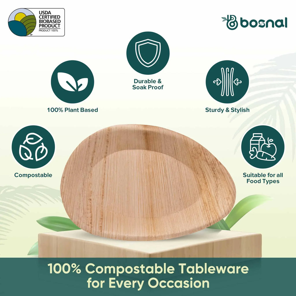 Bosnal - Palm Leaf Biodegradable Plates, Inch, Oval - House Of Avana