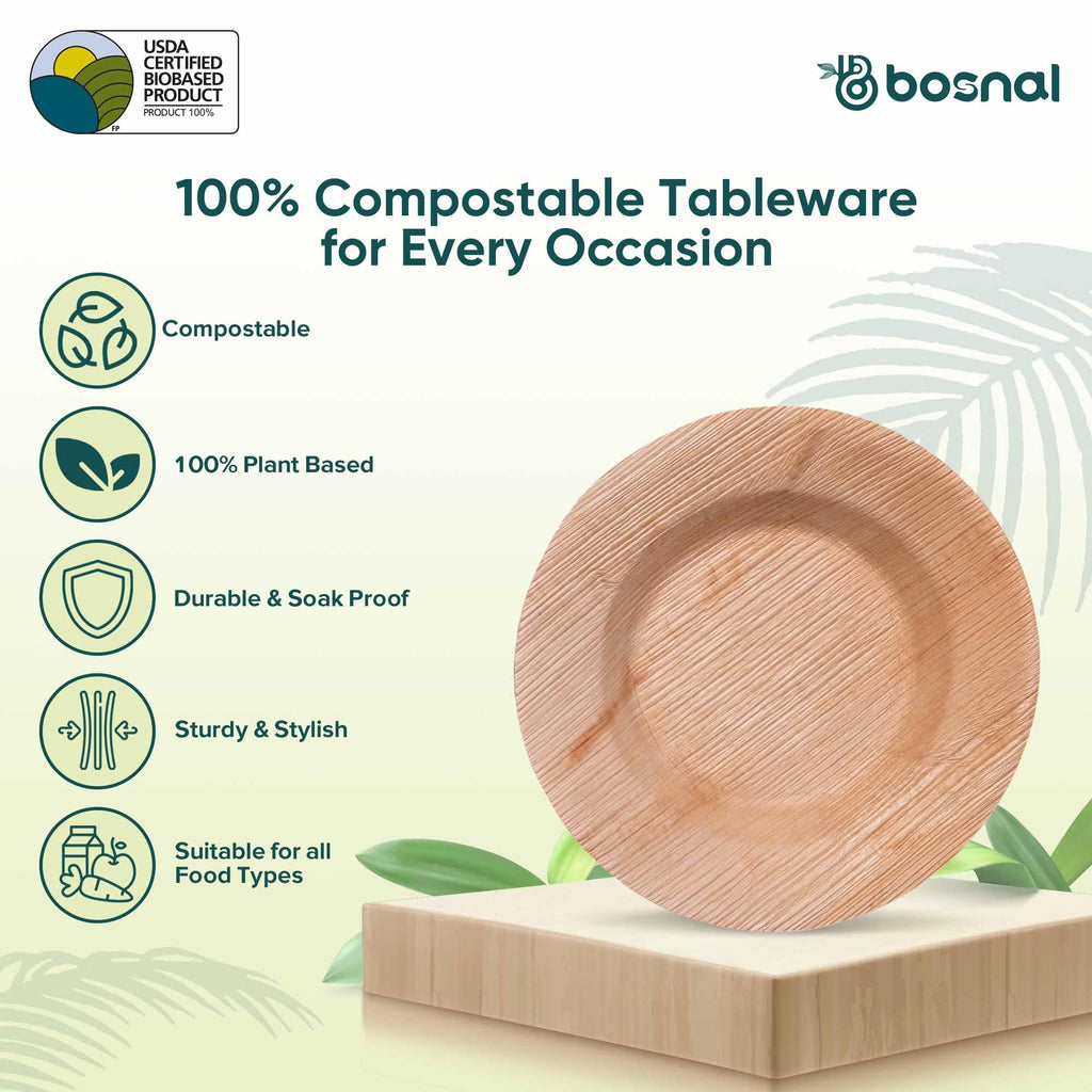 Bosnal - Palm Leaf Biodegradable Bowls, 9.5 Inch Round Soup Bowl - House Of Avana