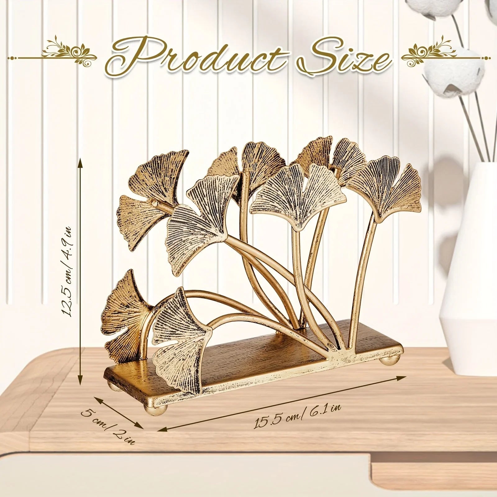 Metal Napkin Holders with Ginkgo Leaf Design, Piece Set, side view - House Of Avana