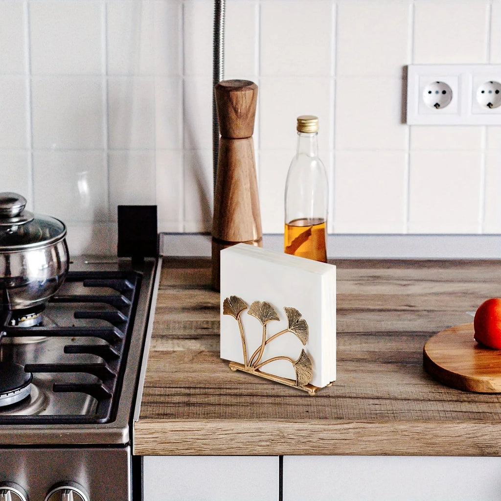Metal Napkin Holders with Ginkgo Leaf Design, Piece Set, top view - House Of Avana