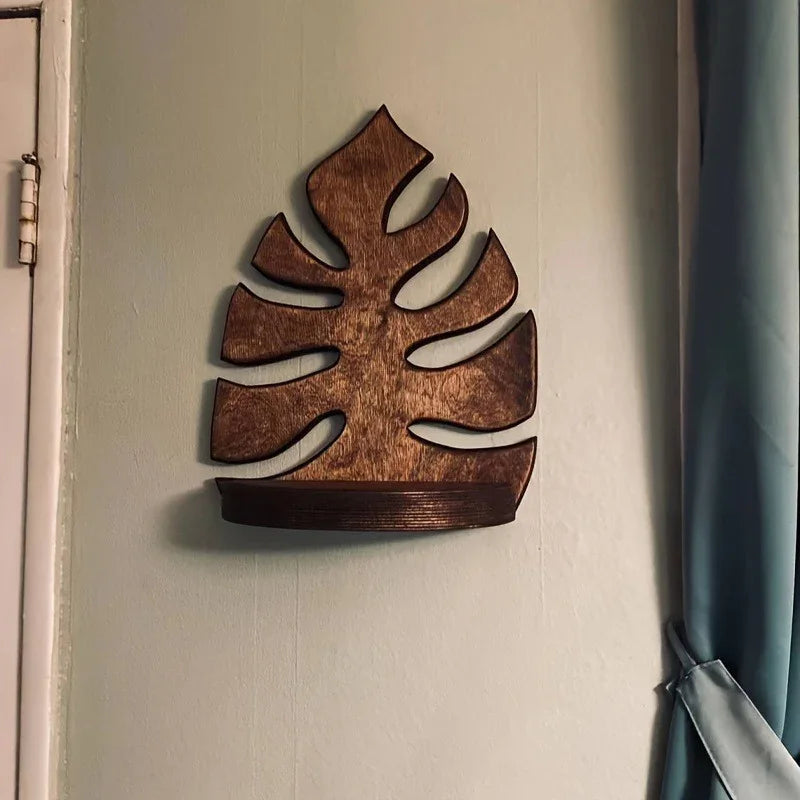 Shelf - Floating Wooden Leaf Design, back view - House Of Avana