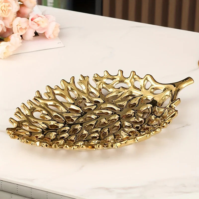Ceramic Decorative Tray - Leaf Pattern Design, Suitable for Living Room and Dining Room Decoration,... - House Of Avana