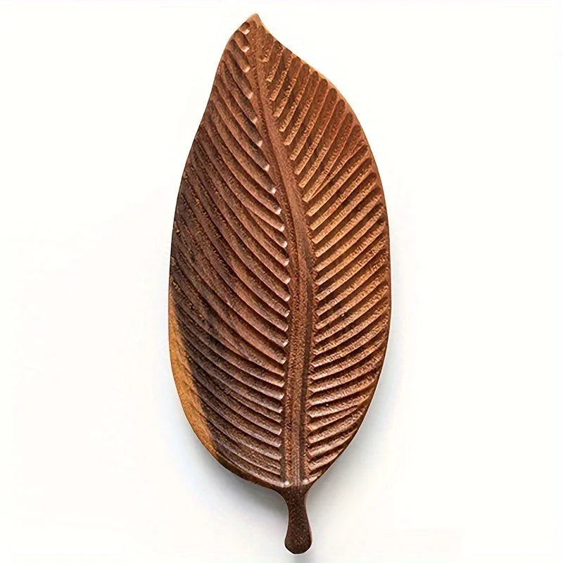 Elegant Leaf Shaped Walnut Tray - a Multifunctional Organizer for Handcrafted Dessert Display and Table... - House Of Avana