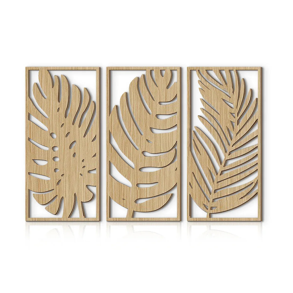 Wall Pediment - Natural Wood Monstera Leaf, angled view - House Of Avana