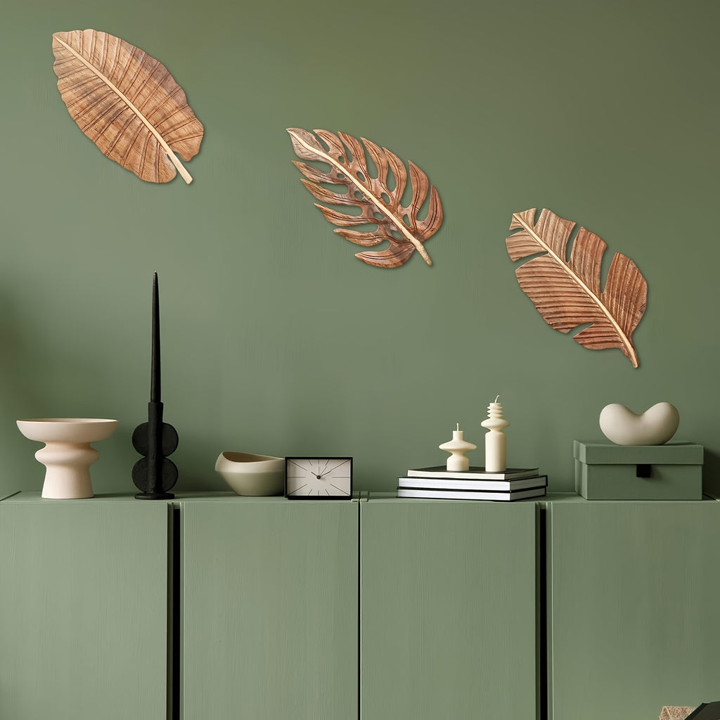 Wall Art - Rustic Mango Wood Leaf, angled view - House Of Avana