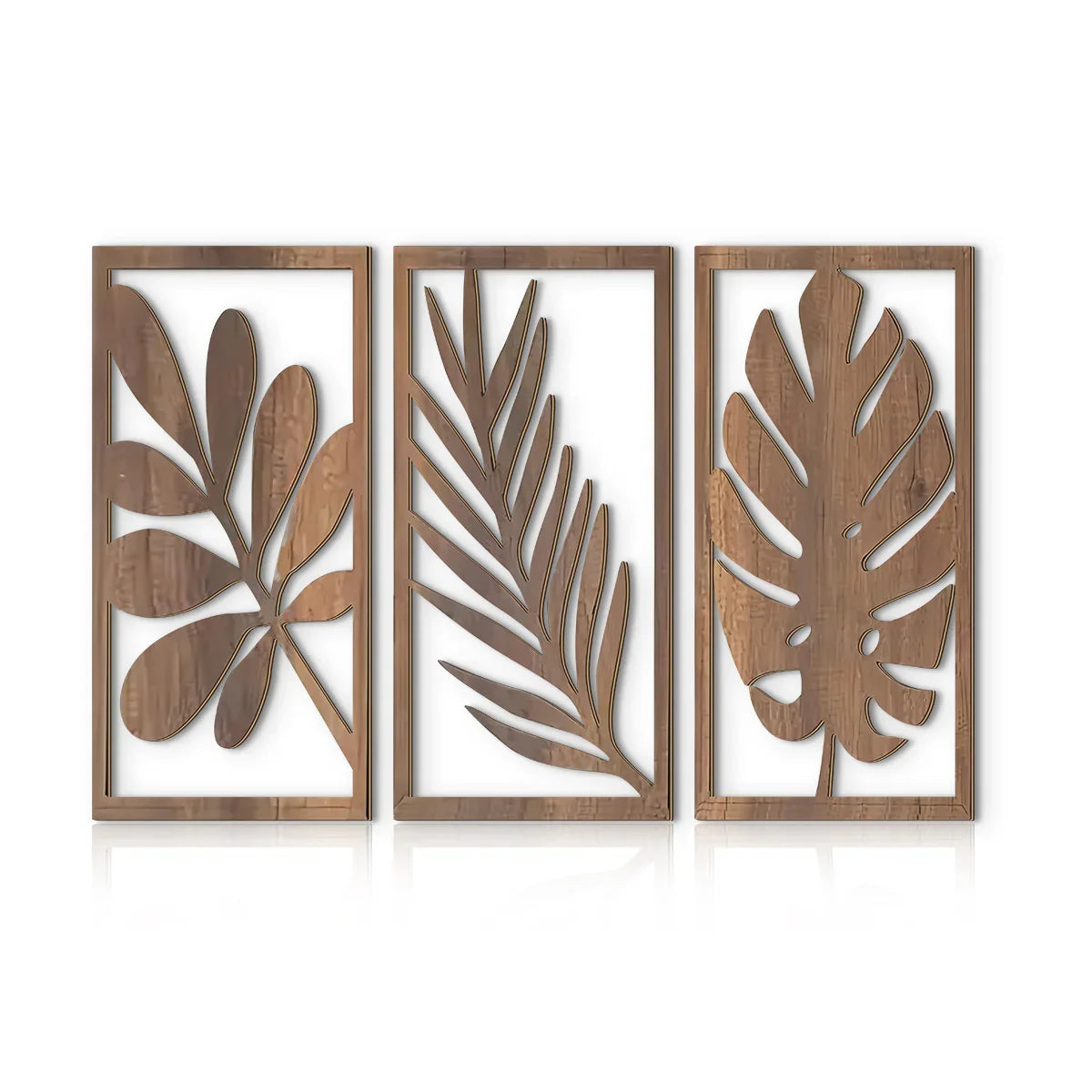 Wall Pediment - Tropical Leaf Design Wooden Natural, angled view - House Of Avana