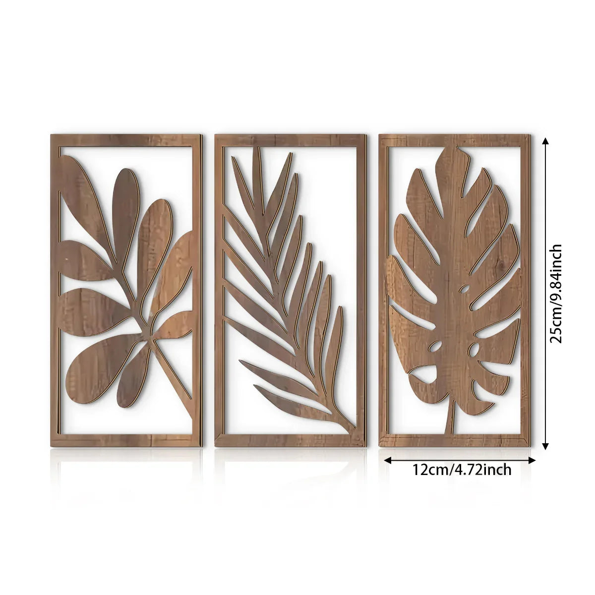 Wall Pediment - Tropical Leaf Design Wooden Natural, back view - House Of Avana