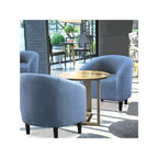 Brown leather accent chair with ergonomic back, modern style - House of Avana