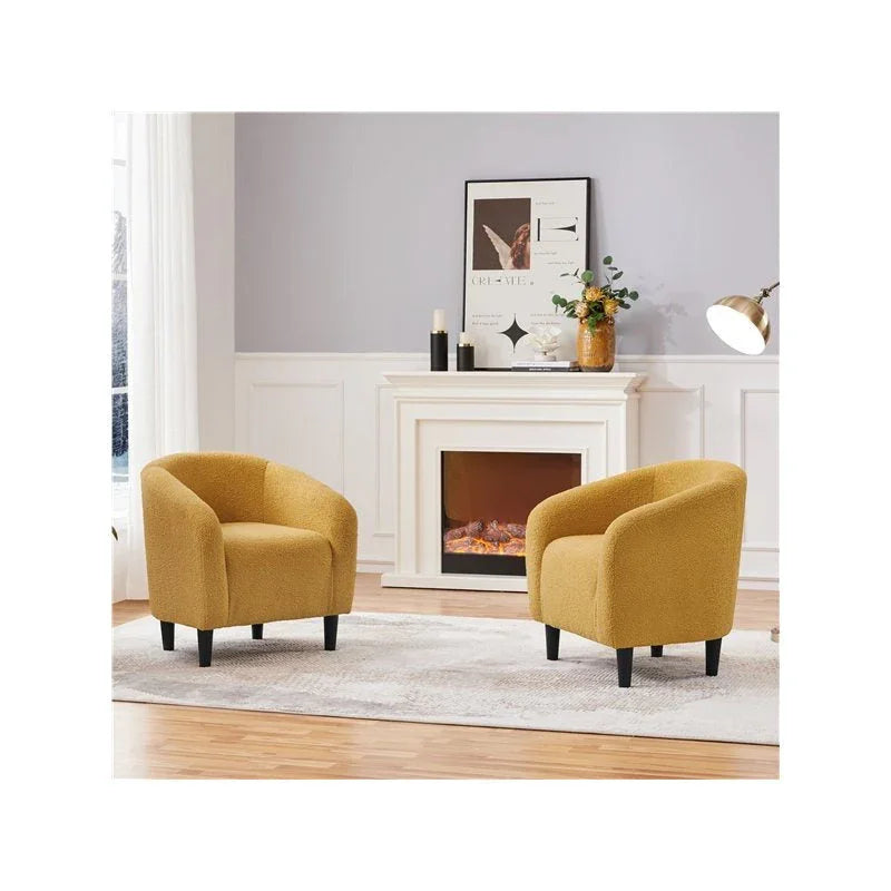 Costoffs Accent Chair Boucle Arm Chair, Barrel Club Chair with Rounded Back/Robust Legs/Armrests for Living Room/Bedroom/Office/Home, Blue/Ivory/Mustard Yellow House Of Avana