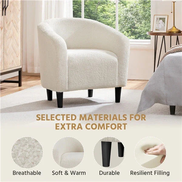 Costoffs Accent Chair Boucle Arm Chair, Barrel Club Chair with Rounded Back/Robust Legs/Armrests for Living Room/Bedroom/Office/Home, Blue/Ivory/Mustard Yellow House Of Avana