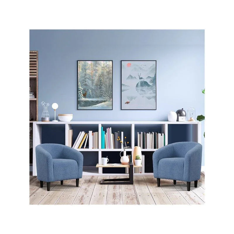 Costoffs Accent Chair Boucle Arm Chair, Barrel Club Chair with Rounded Back/Robust Legs/Armrests for Living Room/Bedroom/Office/Home, Blue/Ivory/Mustard Yellow House Of Avana