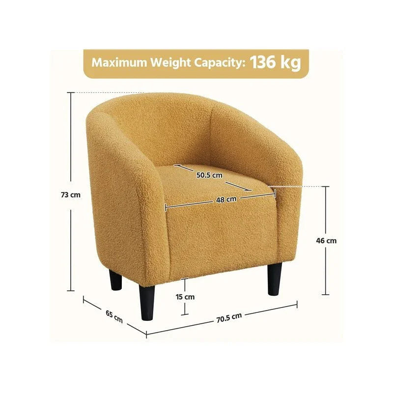Costoffs Accent Chair Boucle Arm Chair, Barrel Club Chair with Rounded Back/Robust Legs/Armrests for Living Room/Bedroom/Office/Home, Blue/Ivory/Mustard Yellow House Of Avana
