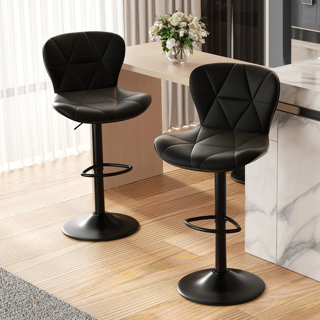 Bar Stools Set of 2, Faux Leather Bar Stools, Height Adjustable with Backrest and Footrest, Upholstered... - House Of Avana