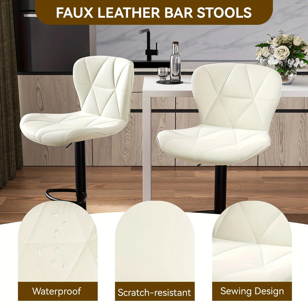 Bar Stools Set of 2, Faux Leather Bar Stools, Height Adjustable with Backrest and Footrest, Upholstered... - House Of Avana
