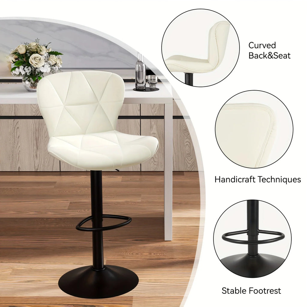 Bar Stools Set of 2, Faux Leather Bar Stools, Height Adjustable with Backrest and Footrest, Upholstered... - House Of Avana