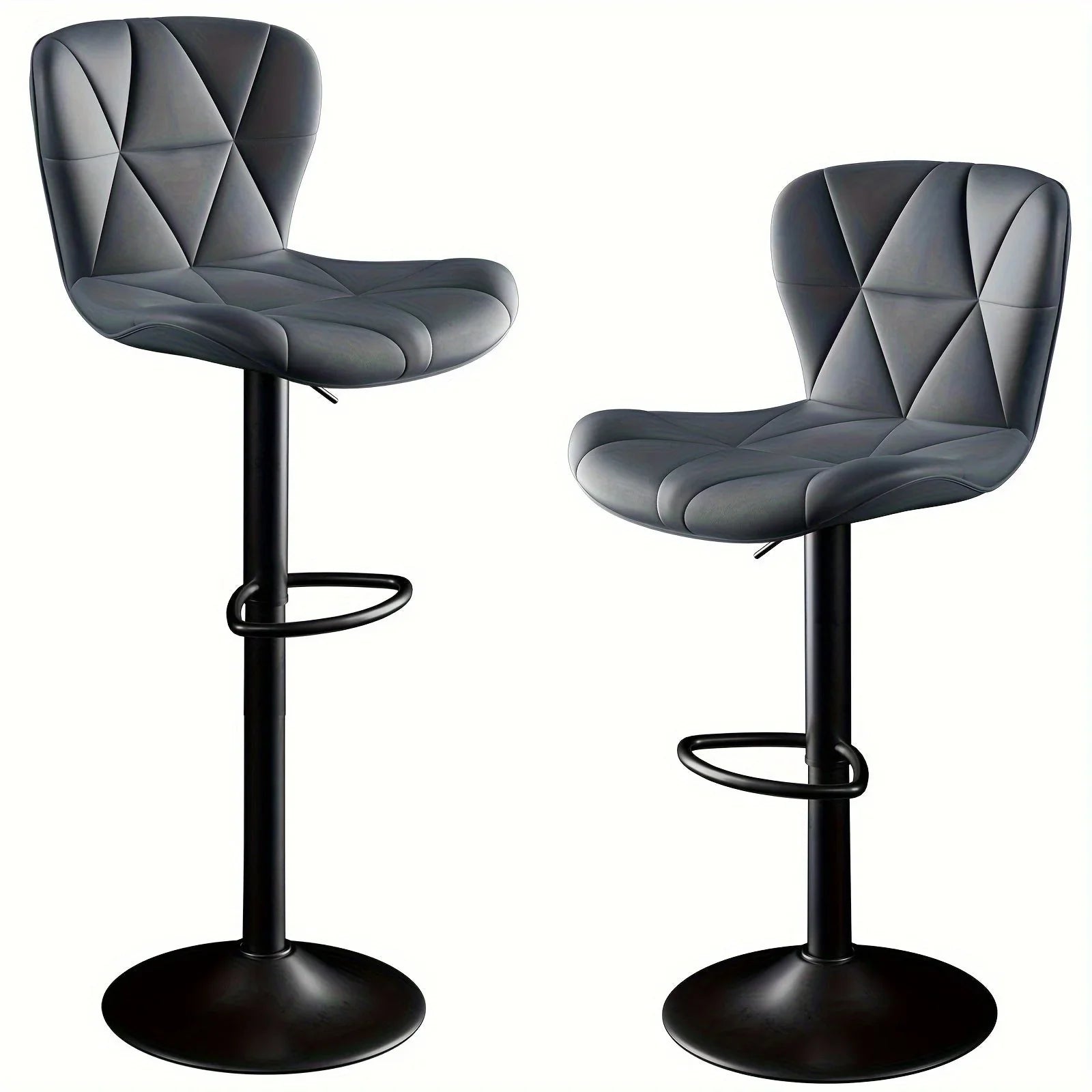 Bar Stools Set of 2, Faux Leather Bar Stools, Height Adjustable with Backrest and Footrest, Upholstered... - House Of Avana