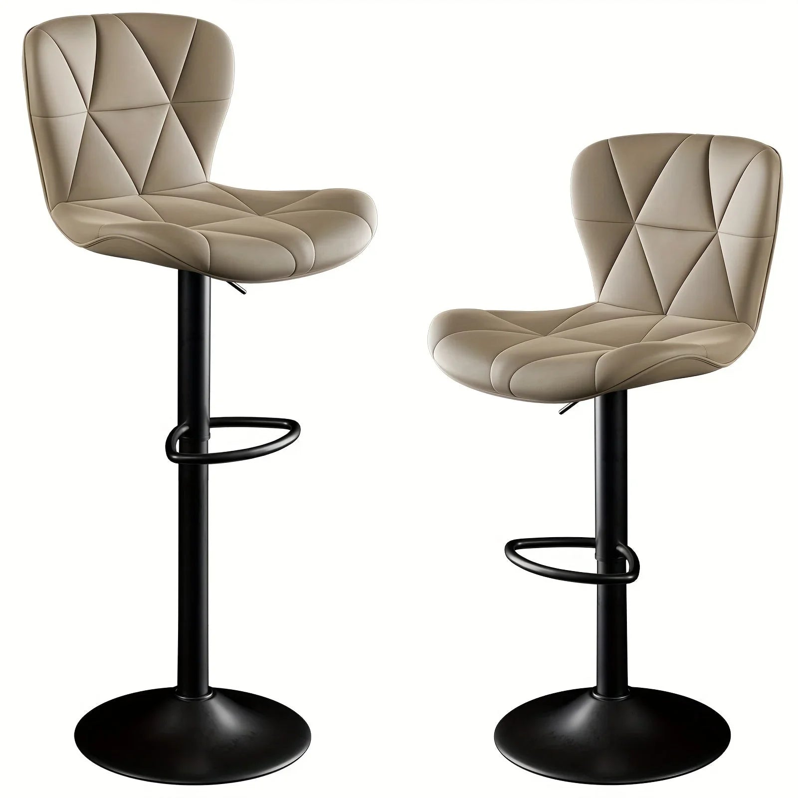 Bar Stools Set of 2, Faux Leather Bar Stools, Height Adjustable with Backrest and Footrest, Upholstered... - House Of Avana