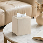 Tissue Box - Decorative Faux Leather Square, angled view - House Of Avana