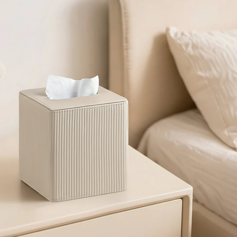 Tissue Box - Decorative Faux Leather Square, side view - House Of Avana