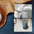 Leather Notebook 160 Pages 80 Sheets Home Gift for New Parent Suitable for Baby Log Milestones and Parenting Notes with White horse with flowing mane Pattern