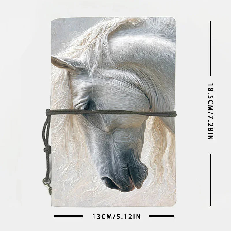 Leather Notebook 160 Pages 80 Sheets Home Gift for New Parent Suitable for Baby Log Milestones and Parenting Notes with White horse with flowing mane Pattern