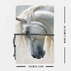 Leather Notebook 160 Pages 80 Sheets Home Gift for New Parent Suitable for Baby Log Milestones and Parenting Notes with White horse with flowing mane Pattern