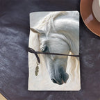 Leather Notebook 160 Pages 80 Sheets Home Gift for New Parent Suitable for Baby Log Milestones and Parenting Notes with White horse with flowing mane Pattern