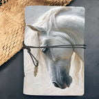 Leather Notebook 160 Pages 80 Sheets Home Gift for New Parent Suitable for Baby Log Milestones and Parenting Notes with White horse with flowing mane Pattern